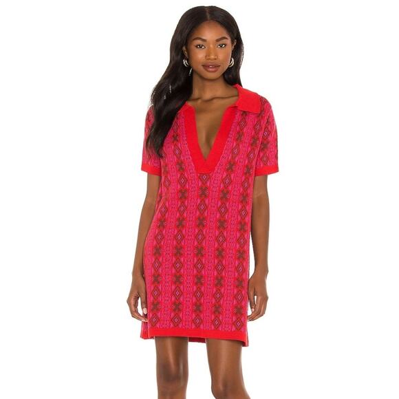 Free People Dresses & Skirts - FREE PEOPLE NWT Kitt Mini Sweater Dress Red Printed Short Sleeve Women's XS